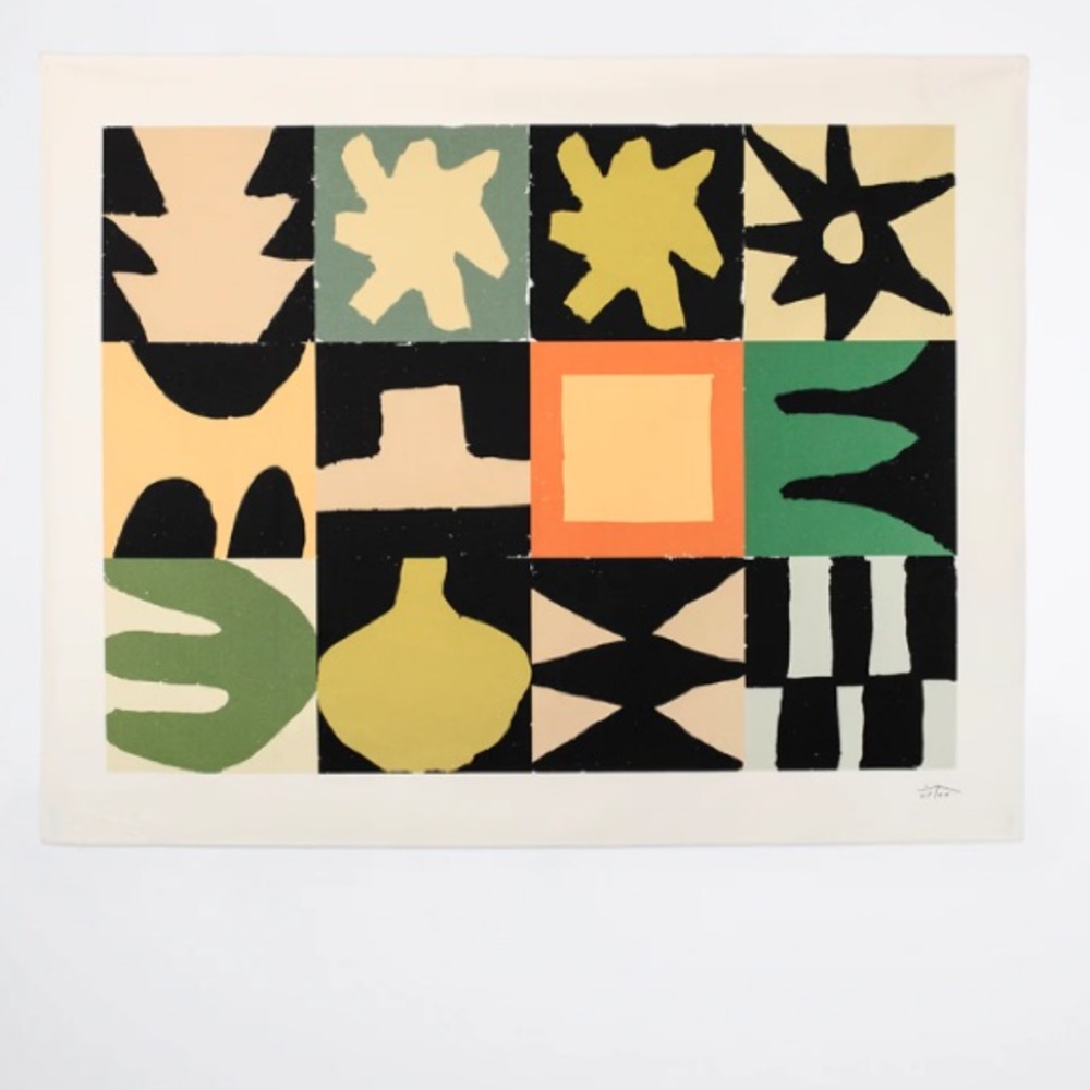 Uptown Gozo on canvas Modern Geometric Canvas Art in Black, Green, and Orange